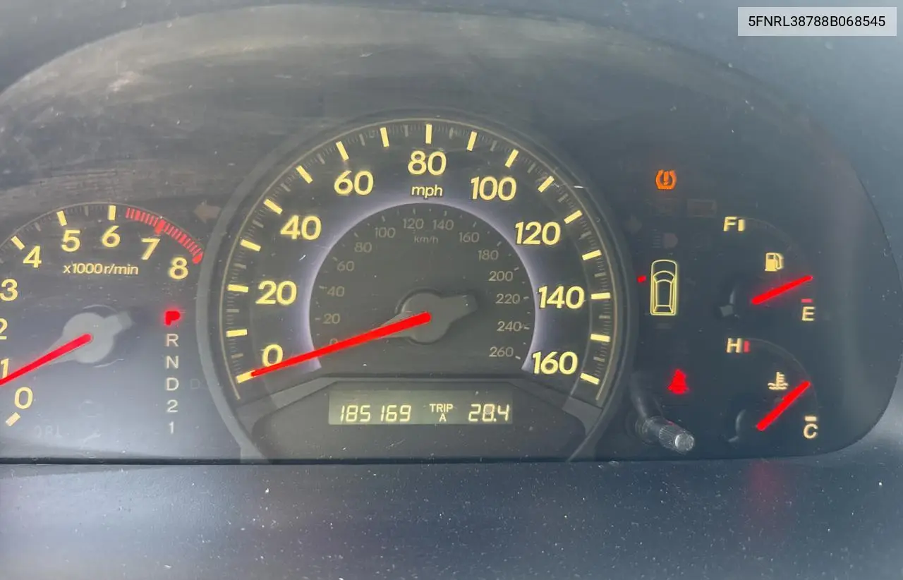 2008 Honda Odyssey Exl VIN: 5FNRL38788B068545 Lot: 57118285