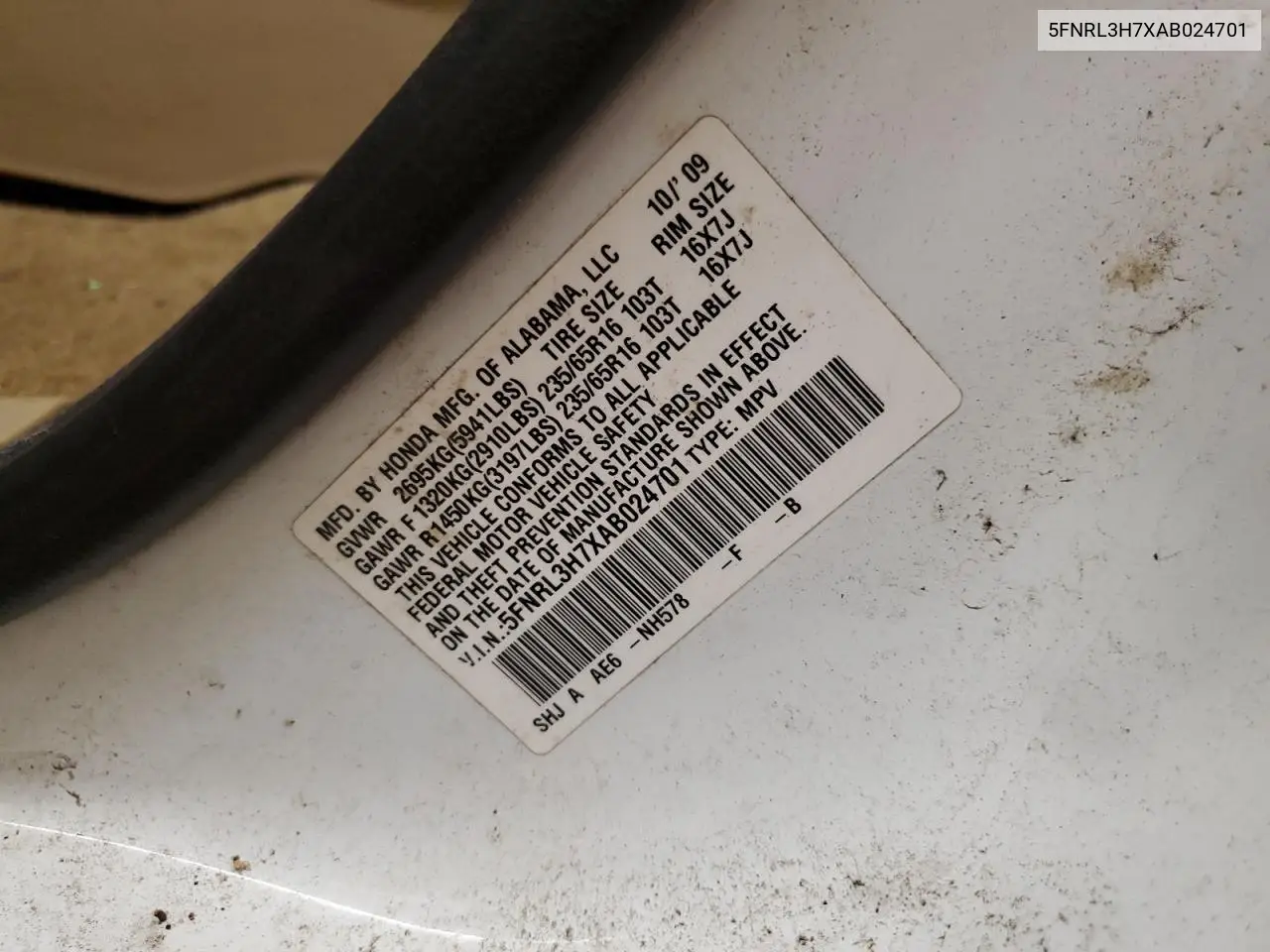 2010 Honda Odyssey Exl VIN: 5FNRL3H7XAB024701 Lot: 56007685