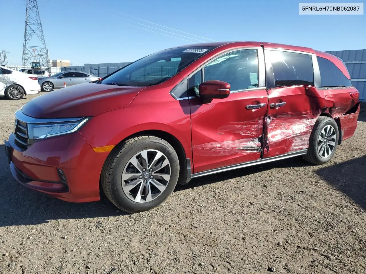 2022 Honda Odyssey Exl VIN: 5FNRL6H70NB062087 Lot: 46378875