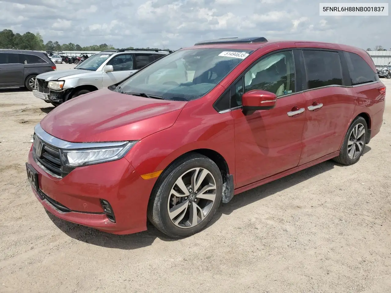 2022 Honda Odyssey Touring VIN: 5FNRL6H88NB001837 Lot: 51494635