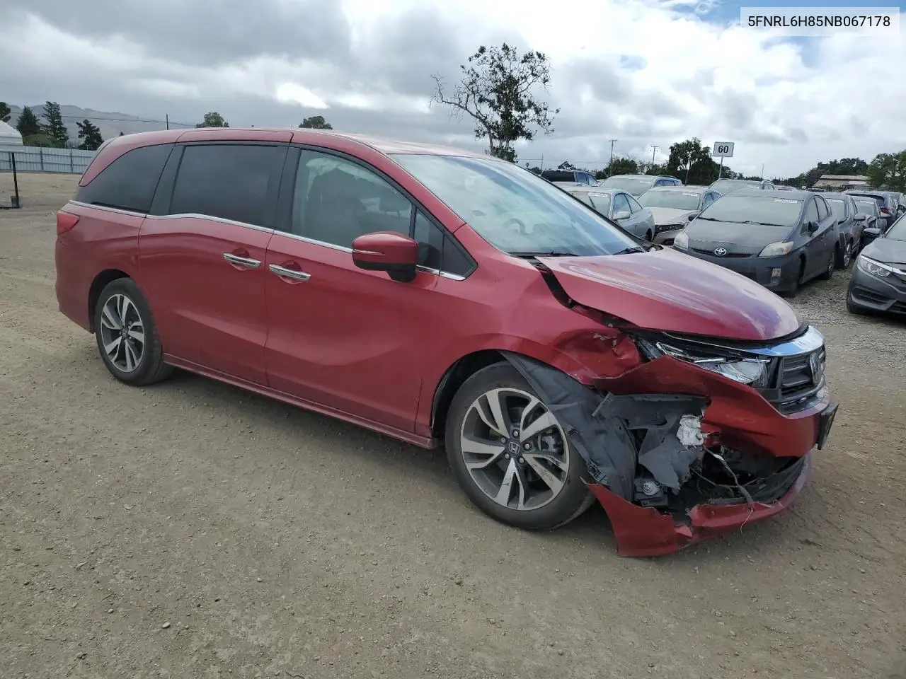 2022 Honda Odyssey Touring VIN: 5FNRL6H85NB067178 Lot: 56577315