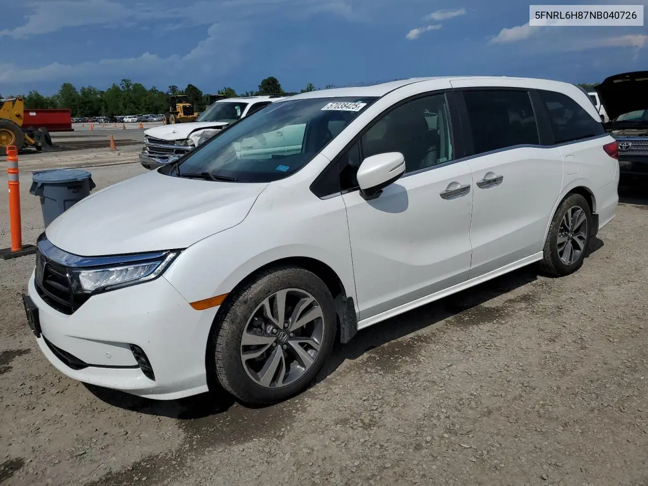 2022 Honda Odyssey Touring VIN: 5FNRL6H87NB040726 Lot: 57038425