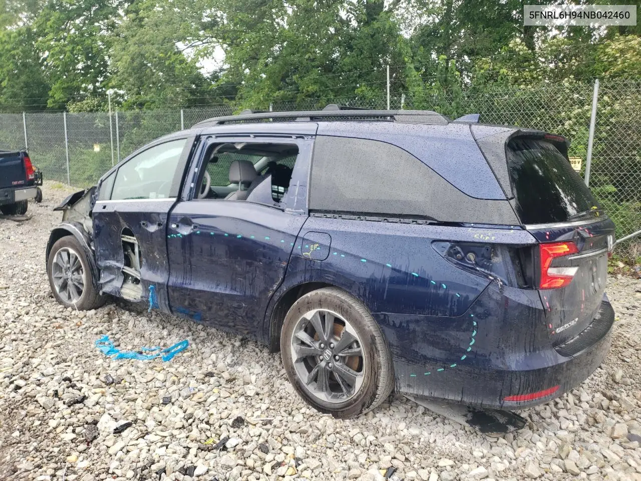 2022 Honda Odyssey Elite VIN: 5FNRL6H94NB042460 Lot: 60650395