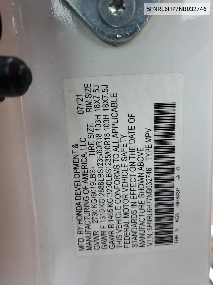 2022 Honda Odyssey Exl VIN: 5FNRL6H77NB032746 Lot: 61269425