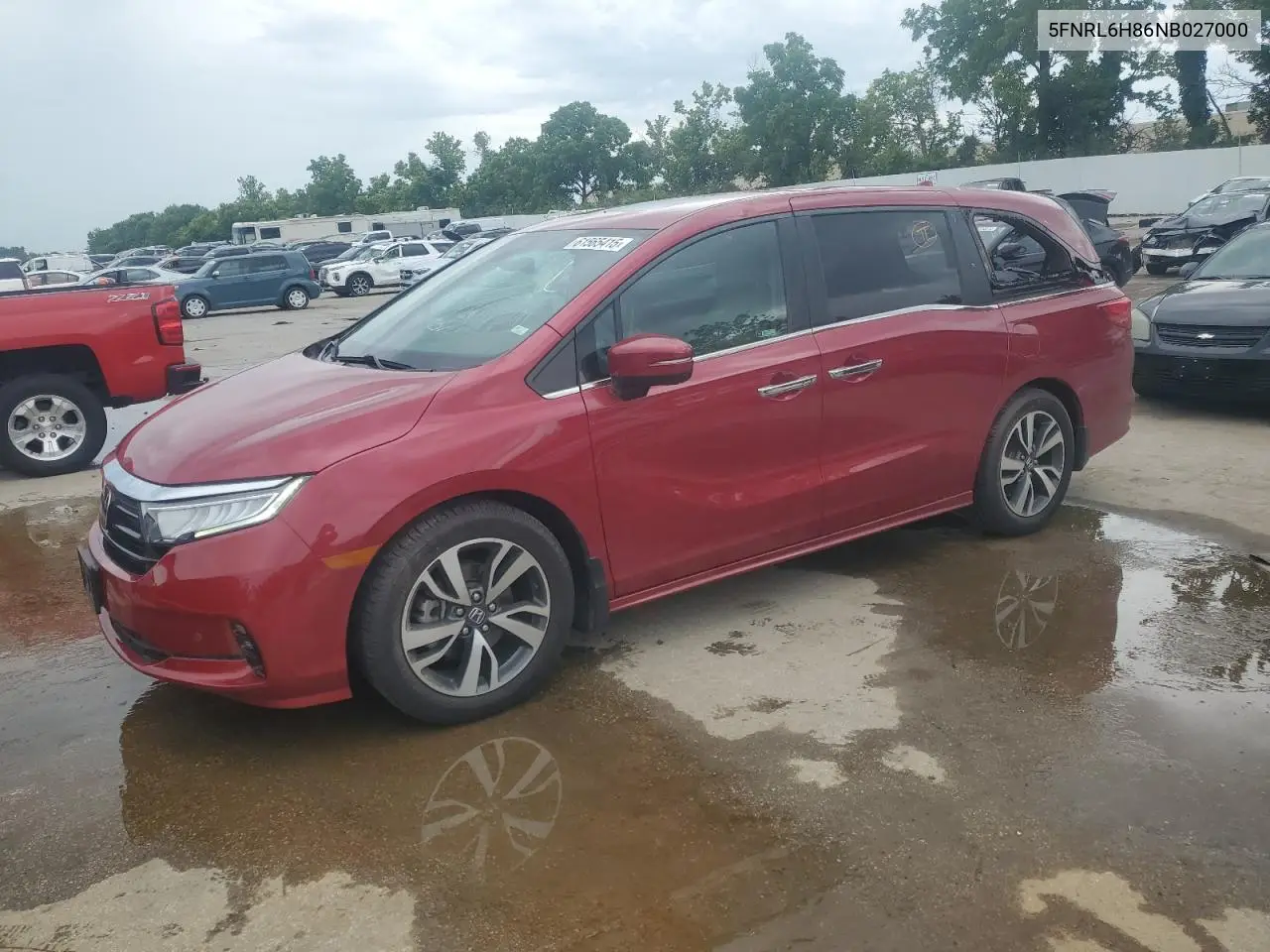 2022 Honda Odyssey Touring VIN: 5FNRL6H86NB027000 Lot: 61565415