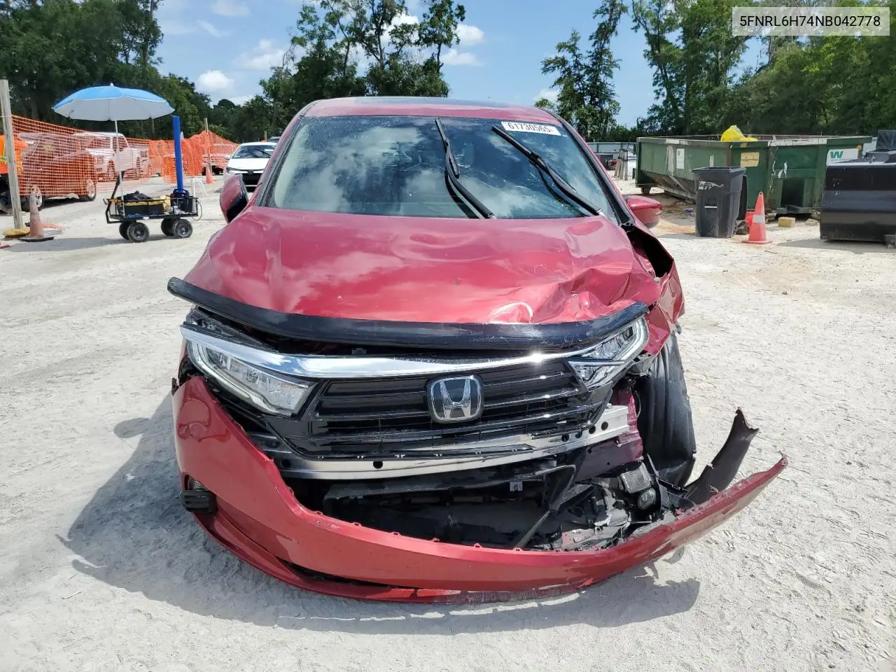 2022 Honda Odyssey Exl VIN: 5FNRL6H74NB042778 Lot: 61730565