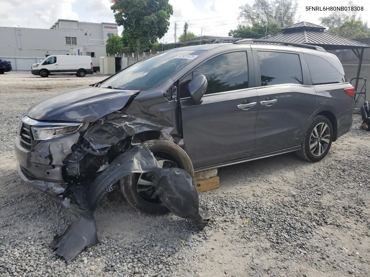 2022 Honda Odyssey Touring VIN: 5FNRL6H80NB018308 Lot: 62931325