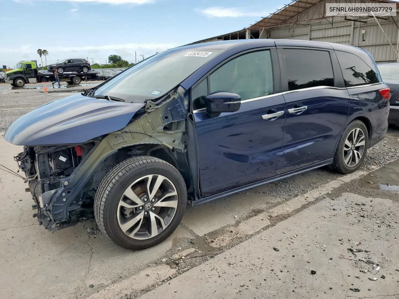 2022 Honda Odyssey Touring VIN: 5FNRL6H89NB037729 Lot: 63634125