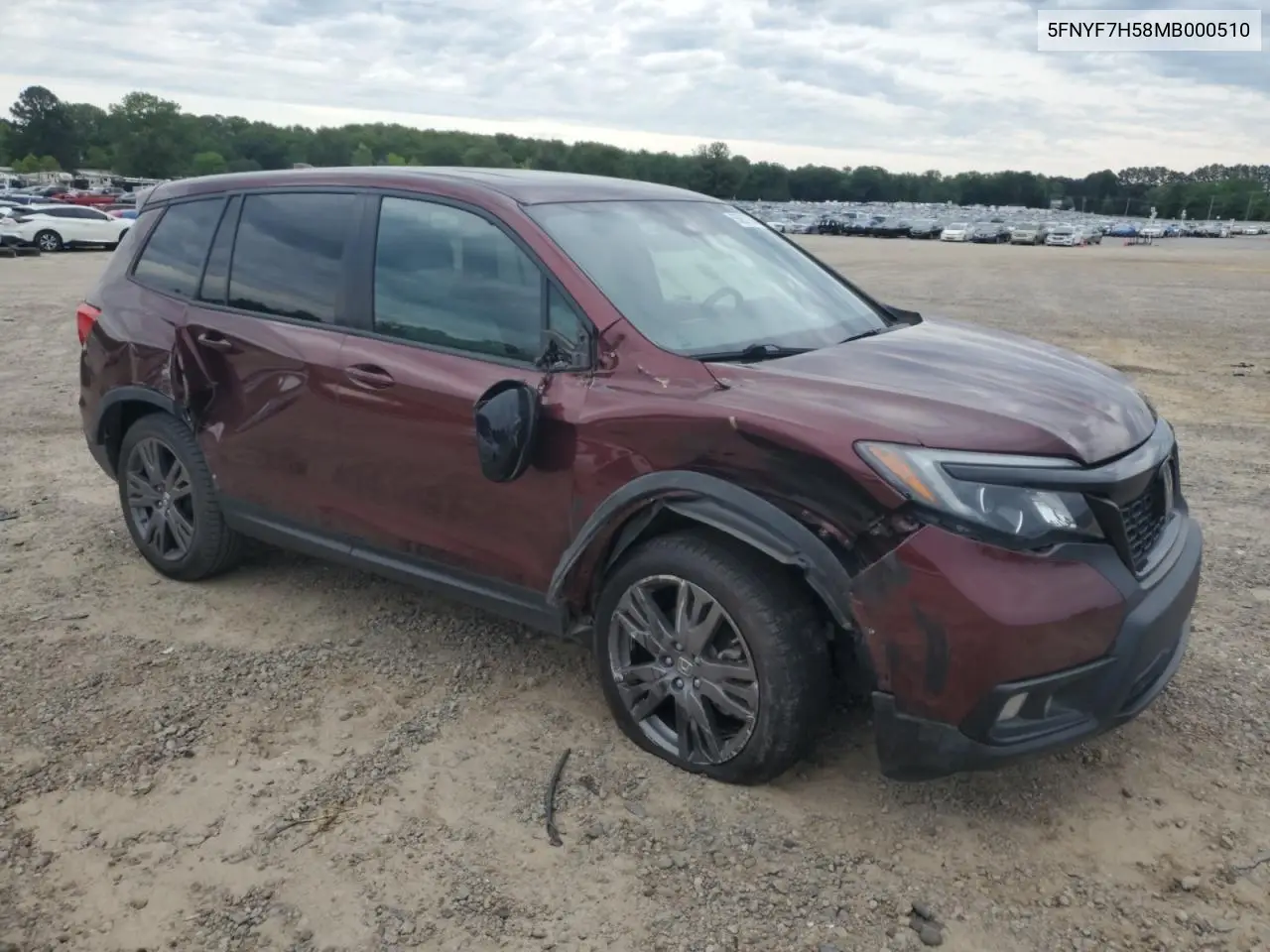 2021 Honda Passport Exl VIN: 5FNYF7H58MB000510 Lot: 55637755