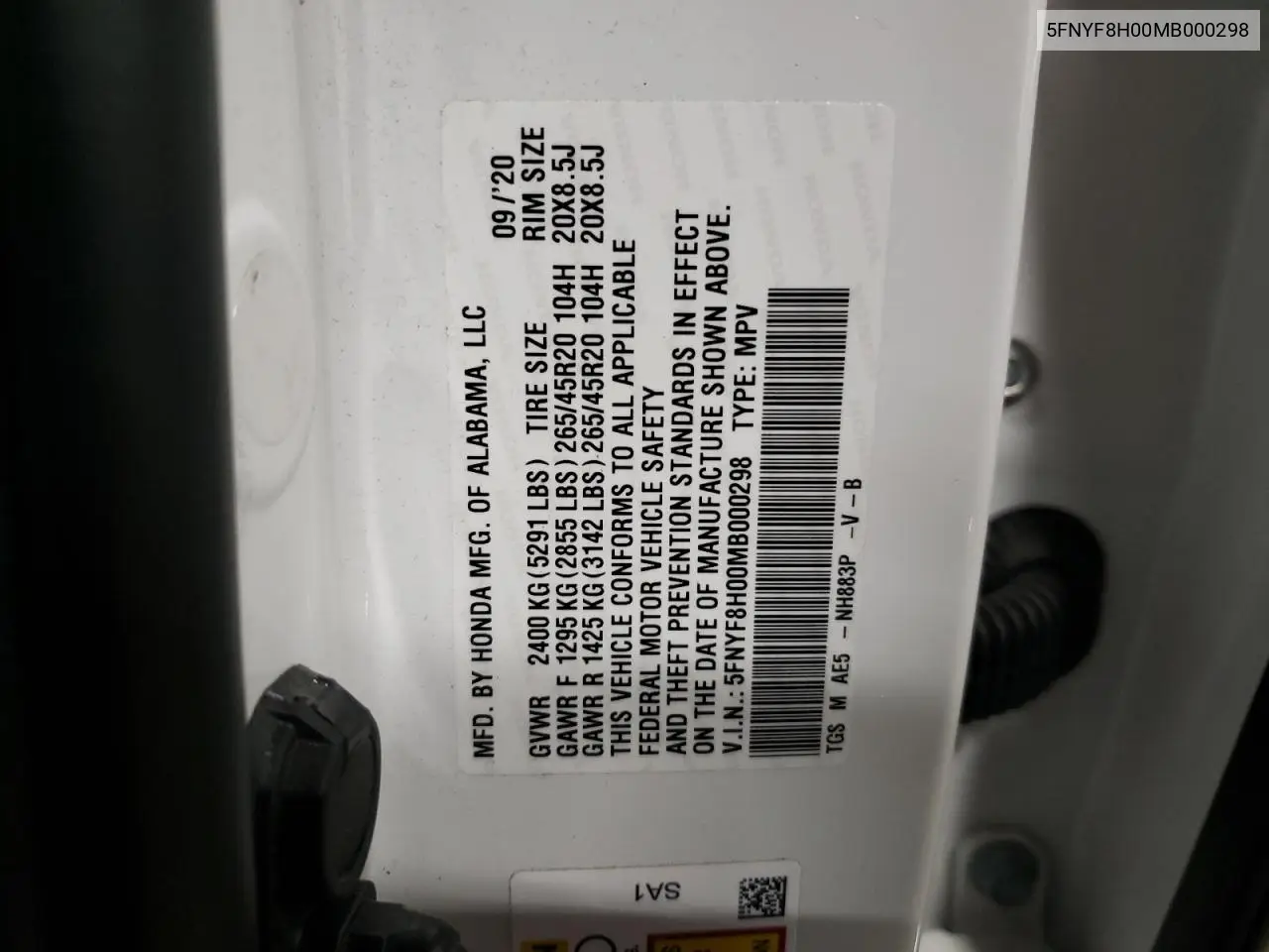 2021 Honda Passport Elite VIN: 5FNYF8H00MB000298 Lot: 59617995