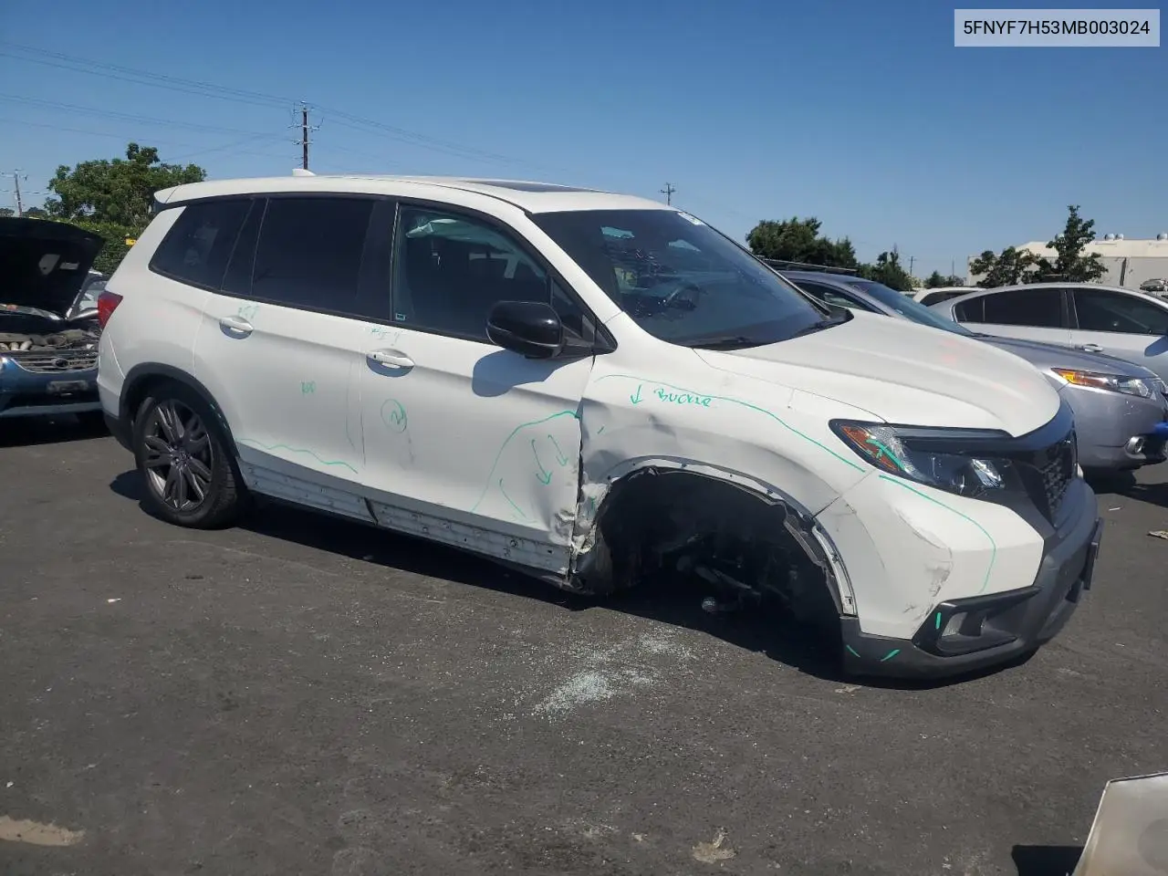 2021 Honda Passport Exl VIN: 5FNYF7H53MB003024 Lot: 62946985