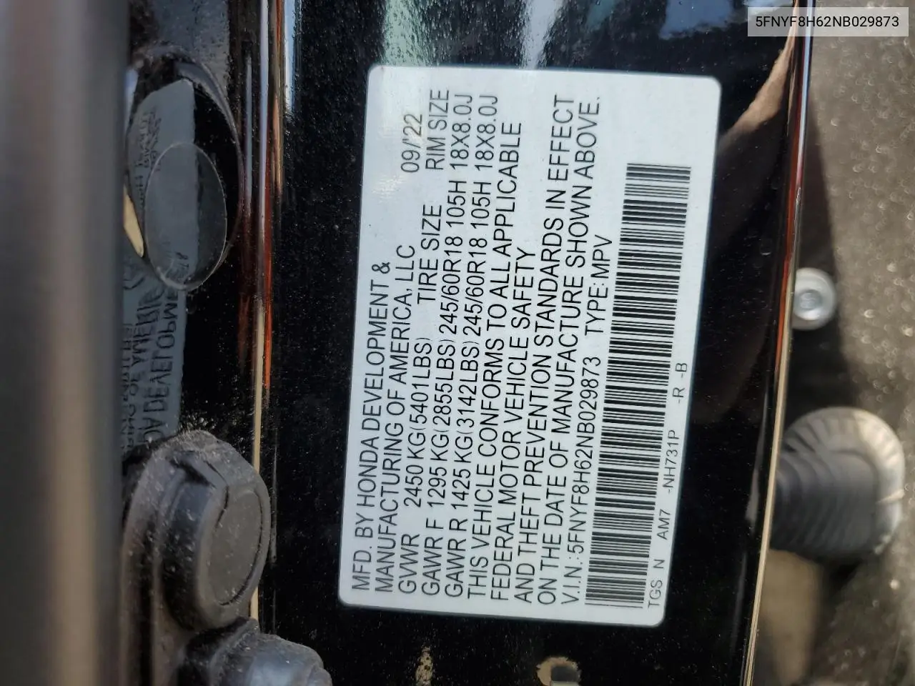 2022 Honda Passport Trail Sport VIN: 5FNYF8H62NB029873 Lot: 53582655