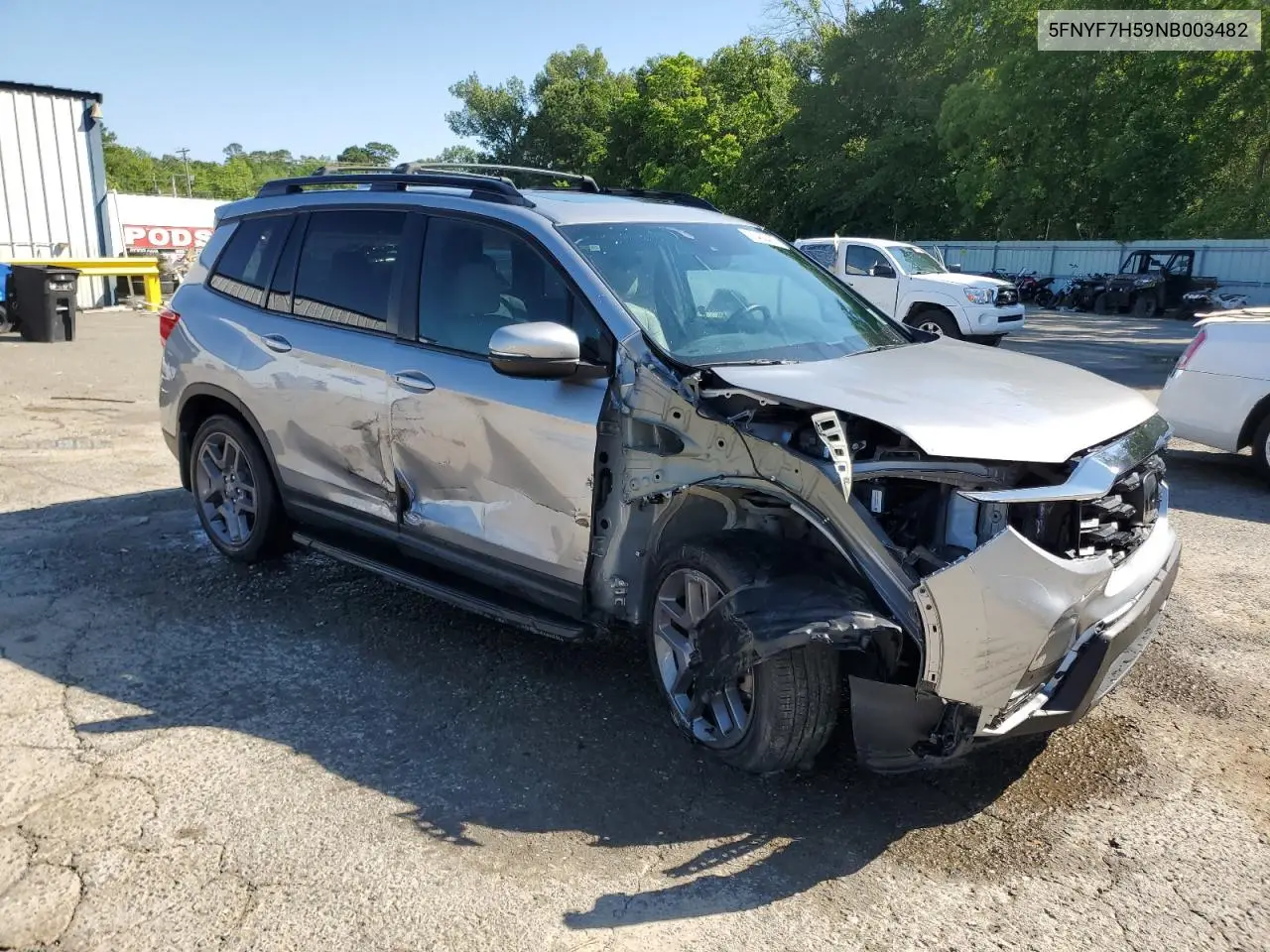 2022 Honda Passport Exl VIN: 5FNYF7H59NB003482 Lot: 55460425
