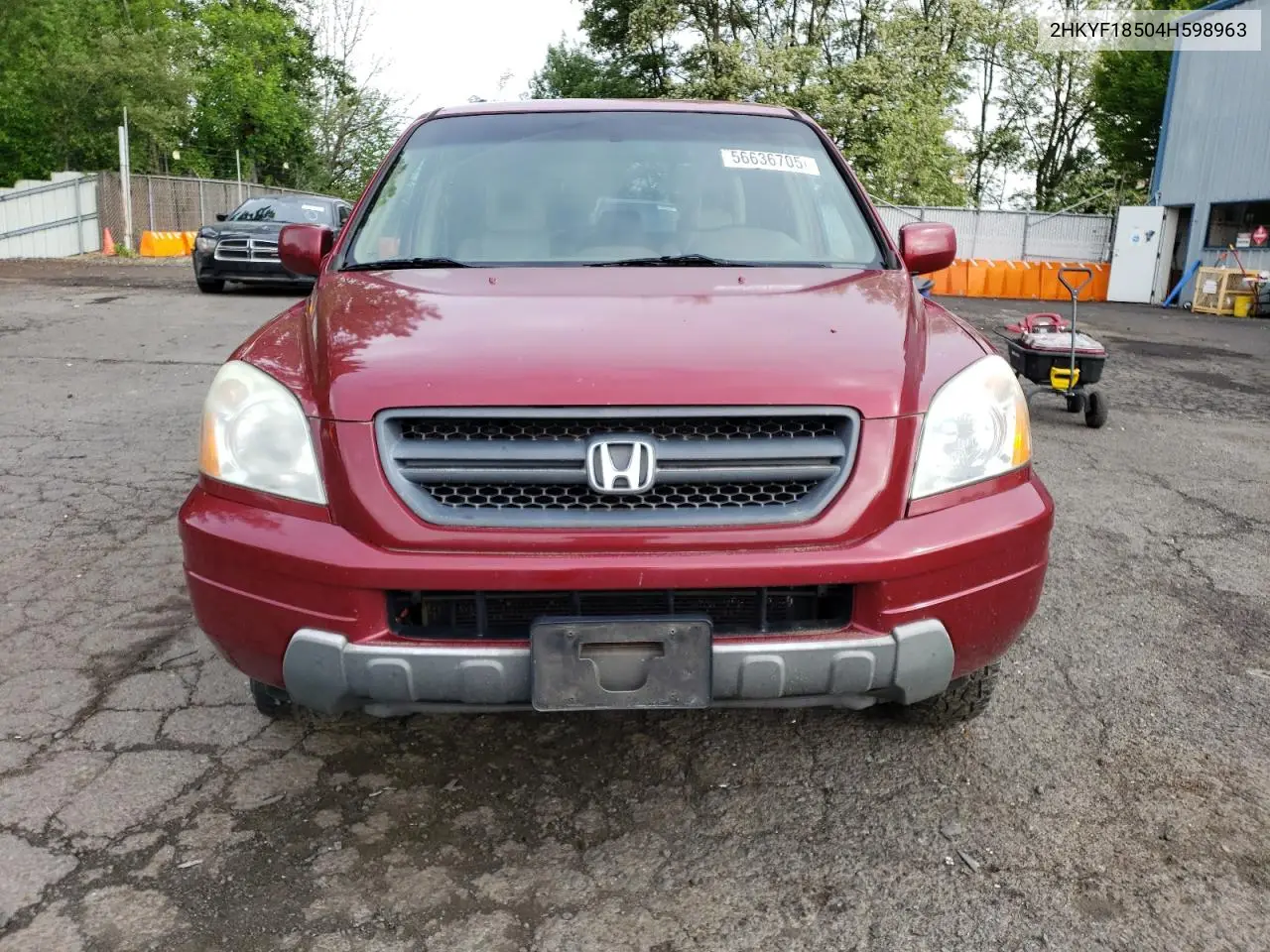 2004 Honda Pilot Exl VIN: 2HKYF18504H598963 Lot: 56636705