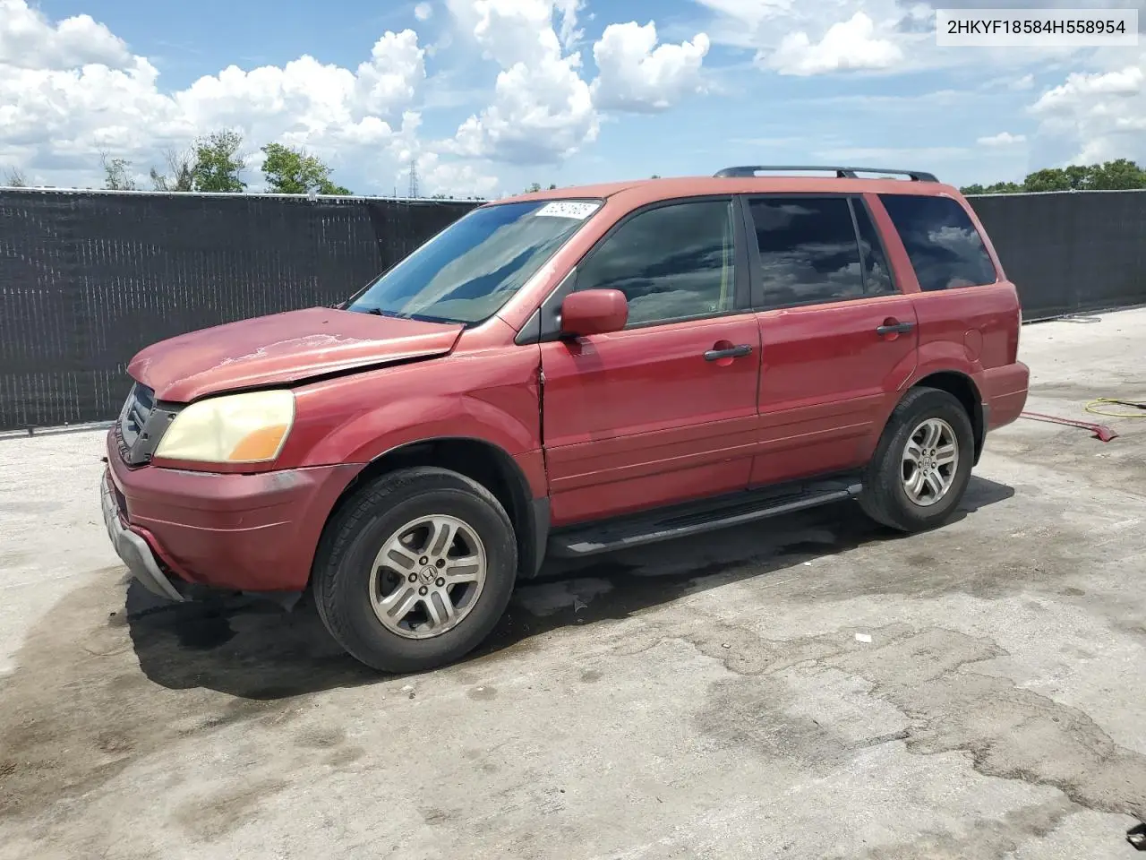 2004 Honda Pilot Exl VIN: 2HKYF18584H558954 Lot: 62541605