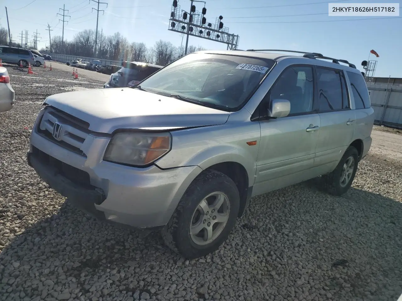 2006 Honda Pilot Ex VIN: 2HKYF18626H517182 Lot: 42787265