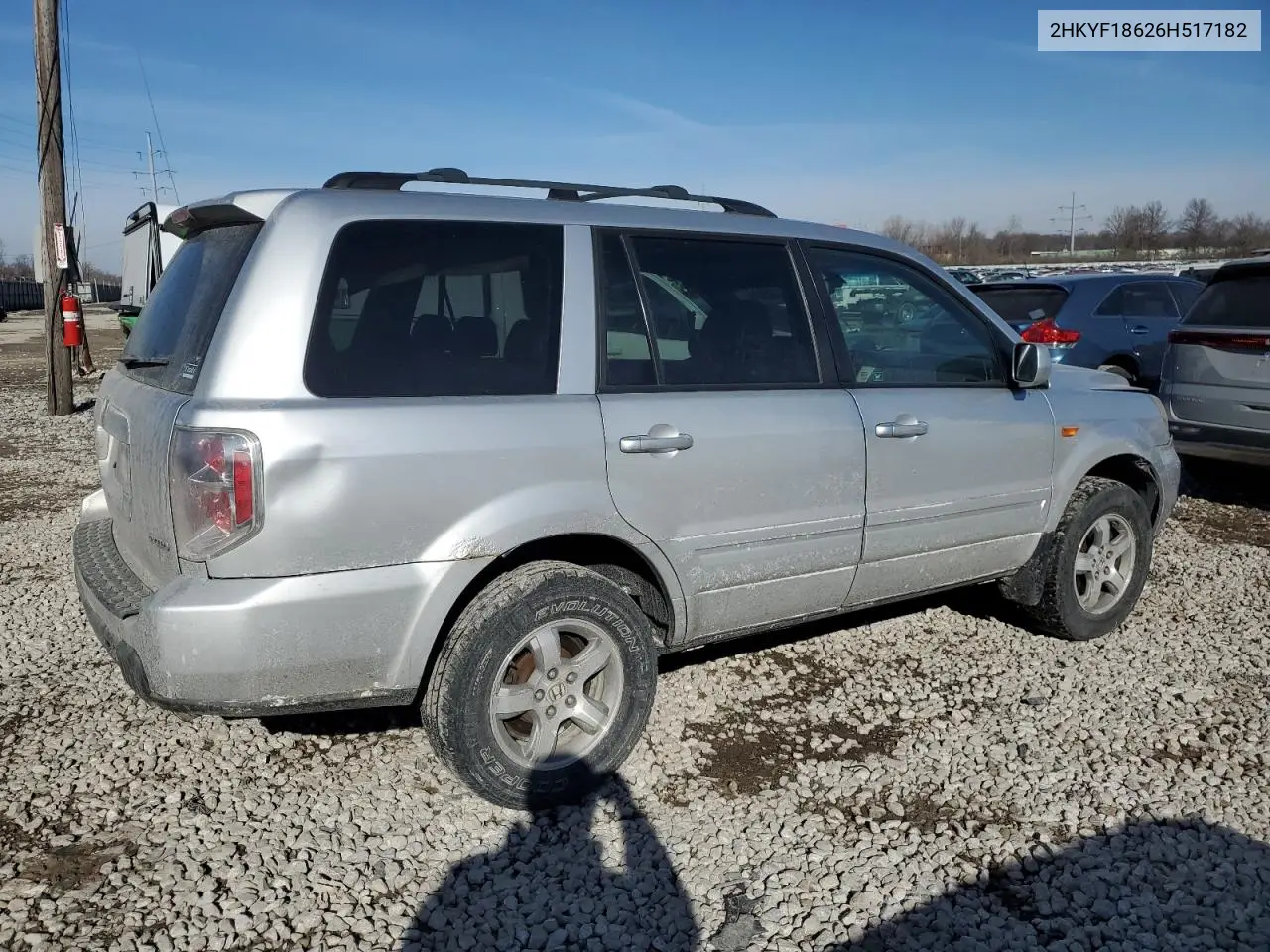 2006 Honda Pilot Ex VIN: 2HKYF18626H517182 Lot: 42787265