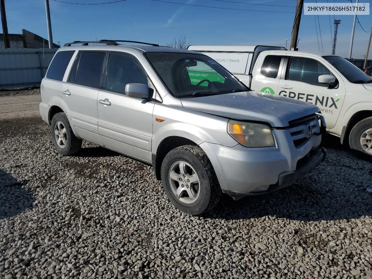 2006 Honda Pilot Ex VIN: 2HKYF18626H517182 Lot: 42787265