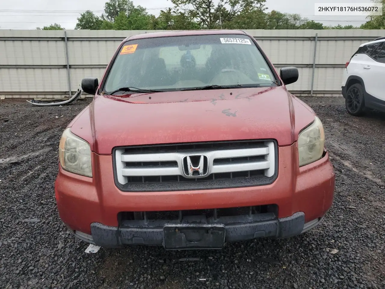 2006 Honda Pilot Lx VIN: 2HKYF18176H536072 Lot: 56572125