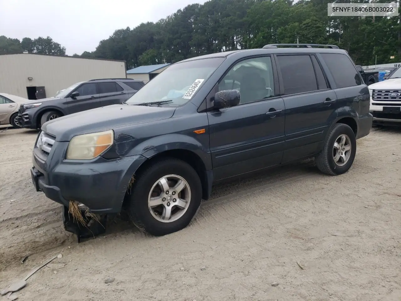 2006 Honda Pilot Ex VIN: 5FNYF18406B003022 Lot: 62524645