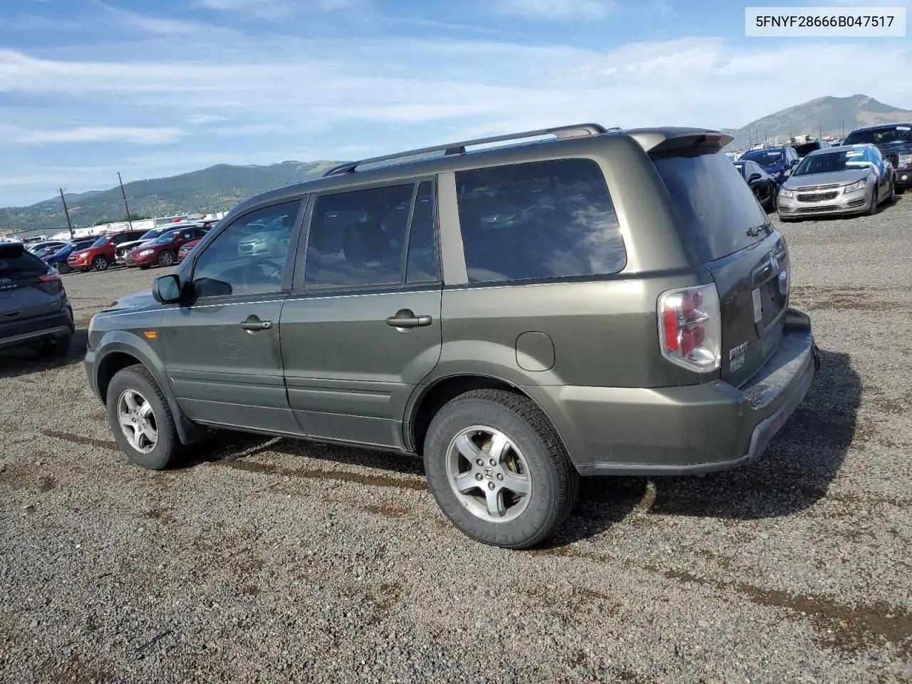 2006 Honda Pilot Ex VIN: 5FNYF28666B047517 Lot: 62717165