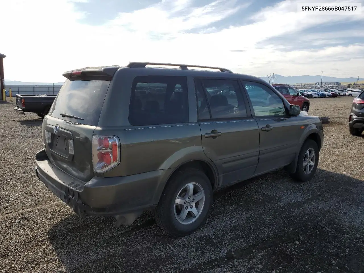 2006 Honda Pilot Ex VIN: 5FNYF28666B047517 Lot: 62717165