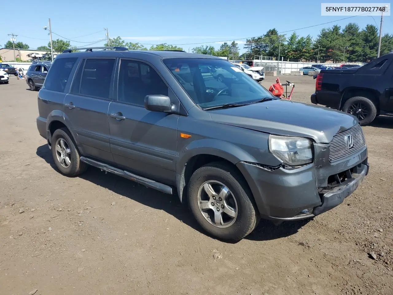 2007 Honda Pilot Exl VIN: 5FNYF18777B027748 Lot: 62163495
