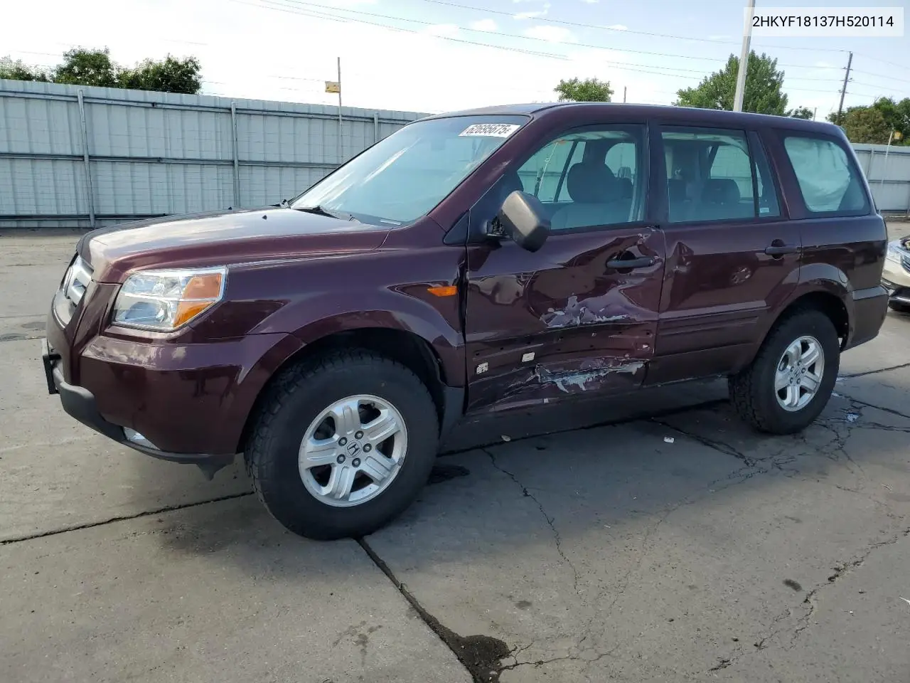 2007 Honda Pilot Lx VIN: 2HKYF18137H520114 Lot: 62695675