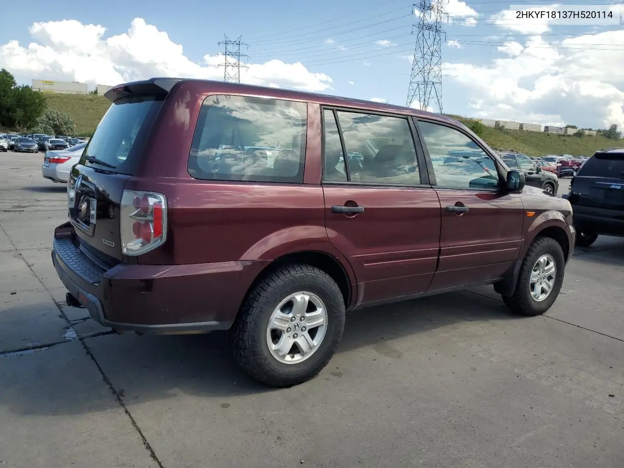 2007 Honda Pilot Lx VIN: 2HKYF18137H520114 Lot: 62695675
