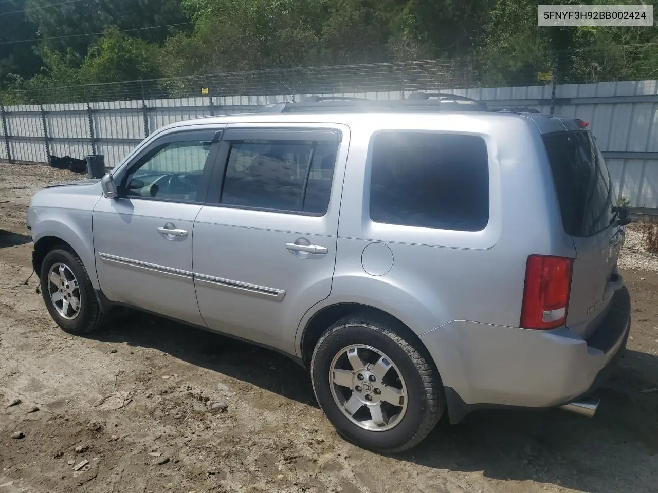 2011 Honda Pilot Touring VIN: 5FNYF3H92BB002424 Lot: 56396085