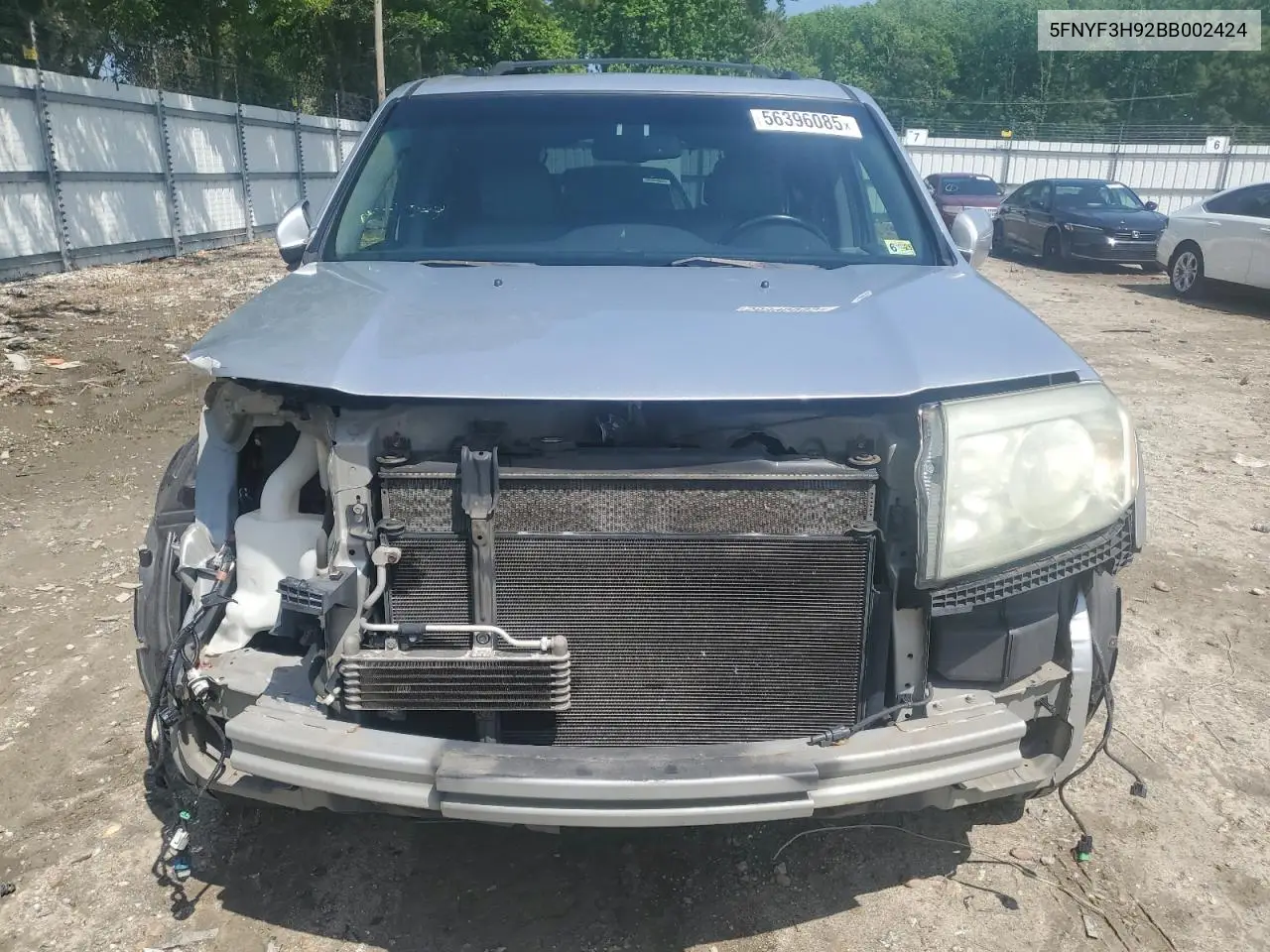 2011 Honda Pilot Touring VIN: 5FNYF3H92BB002424 Lot: 56396085