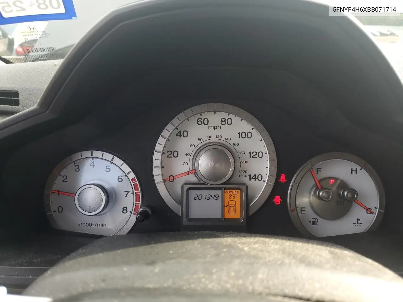 2011 Honda Pilot Exl VIN: 5FNYF4H6XBB071714 Lot: 59810875