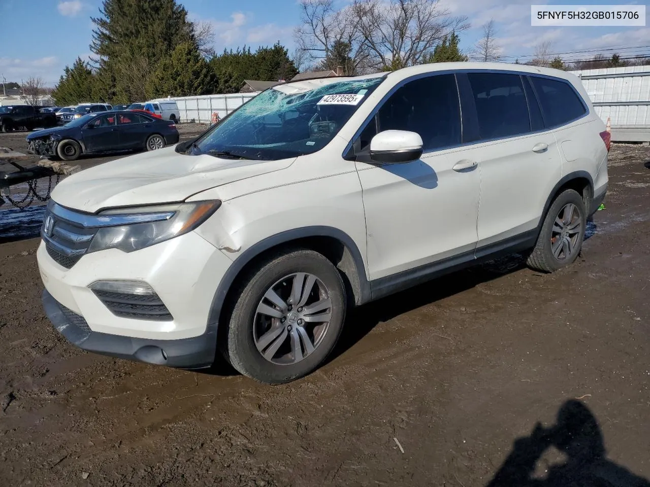 2016 Honda Pilot Ex VIN: 5FNYF5H32GB015706 Lot: 42973595