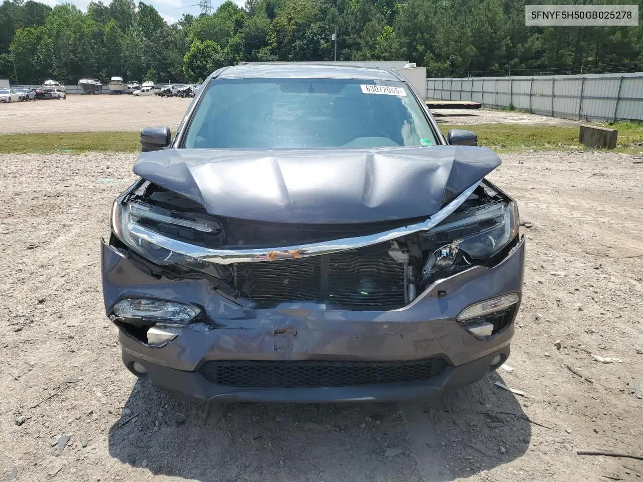 2016 Honda Pilot Exl VIN: 5FNYF5H50GB025278 Lot: 63072065