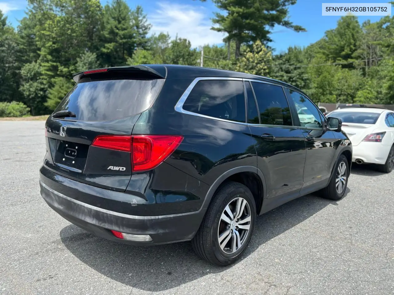 2016 Honda Pilot Ex VIN: 5FNYF6H32GB105752 Lot: 63385165