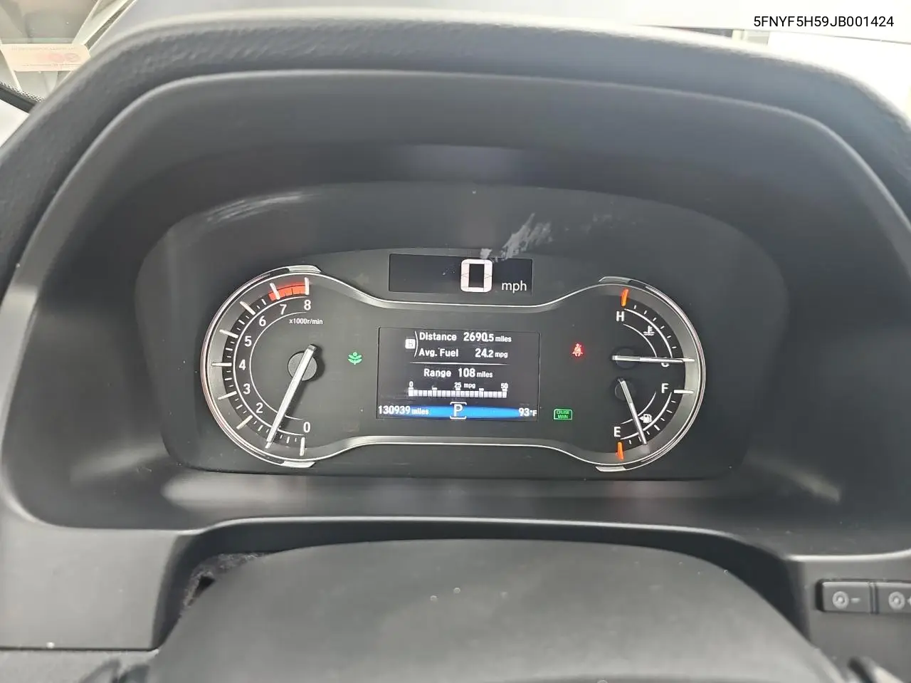 2018 Honda Pilot Exl VIN: 5FNYF5H59JB001424 Lot: 63143615