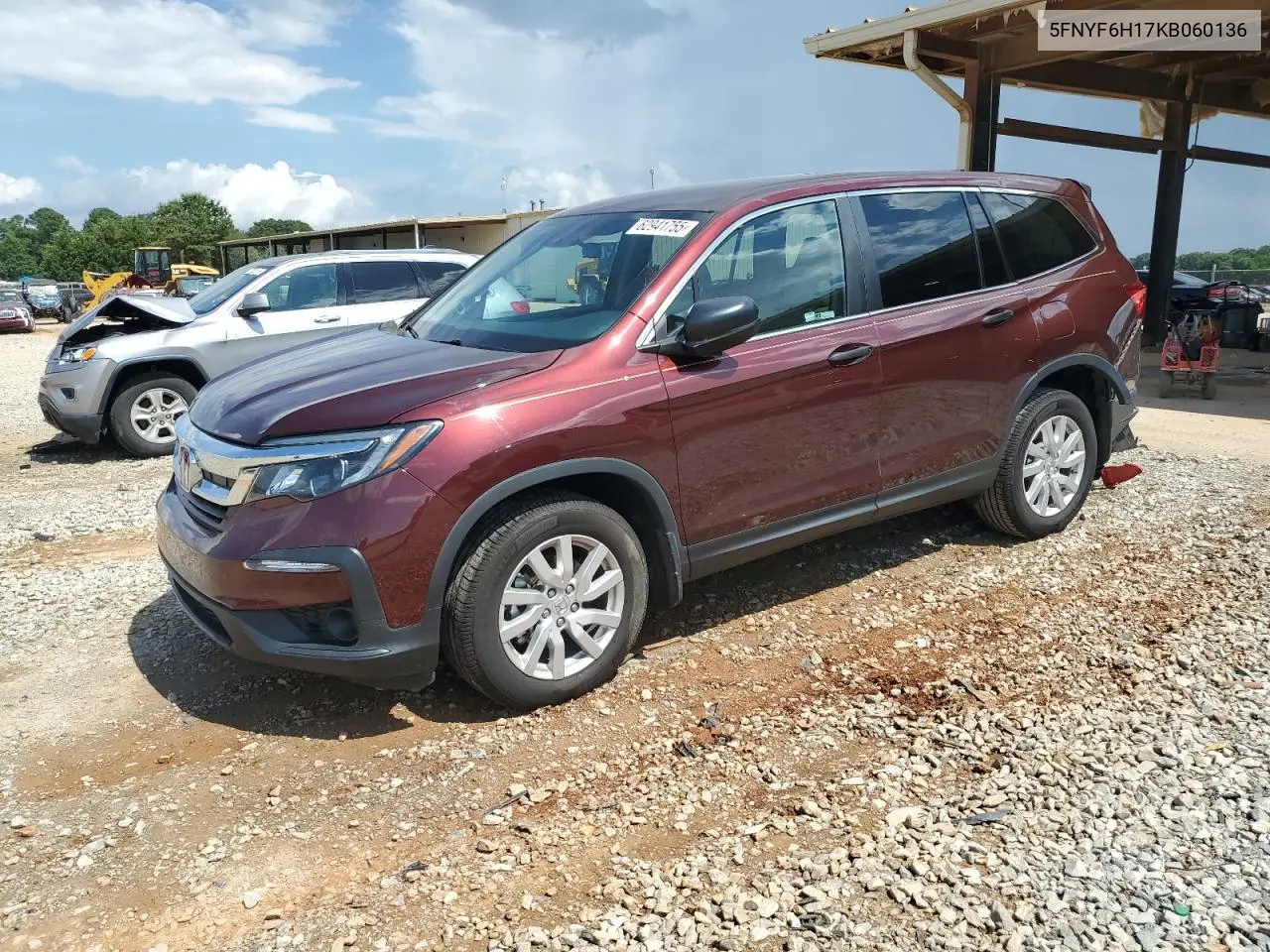 2019 Honda Pilot Lx VIN: 5FNYF6H17KB060136 Lot: 62941755