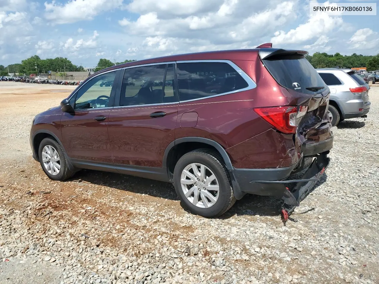 2019 Honda Pilot Lx VIN: 5FNYF6H17KB060136 Lot: 62941755