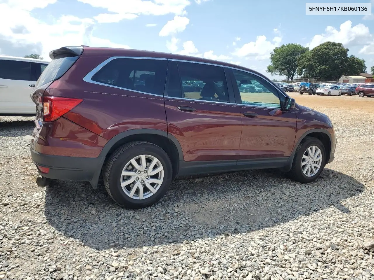 2019 Honda Pilot Lx VIN: 5FNYF6H17KB060136 Lot: 62941755