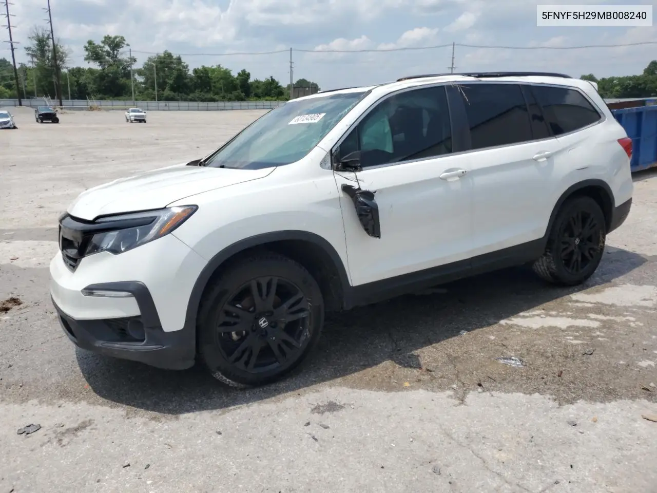 2021 Honda Pilot Se VIN: 5FNYF5H29MB008240 Lot: 60134905