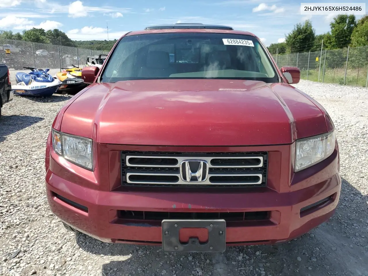 2006 Honda Ridgeline Rtl VIN: 2HJYK165X6H524486 Lot: 62884235