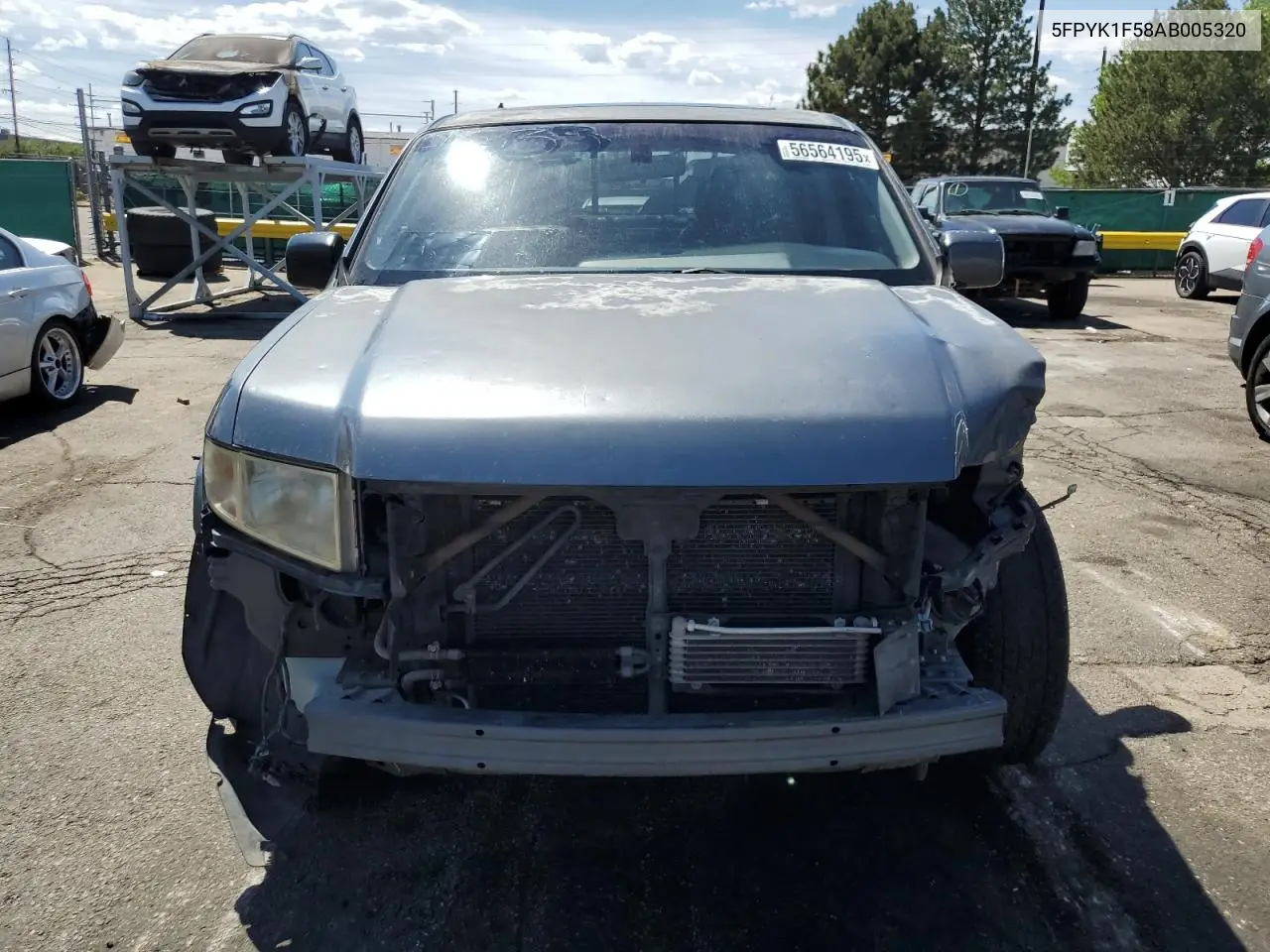 2010 Honda Ridgeline Rtl VIN: 5FPYK1F58AB005320 Lot: 56564195