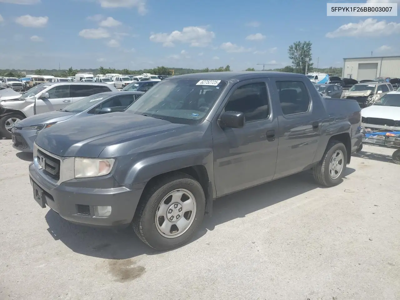 2011 Honda Ridgeline Rt VIN: 5FPYK1F26BB003007 Lot: 62752725