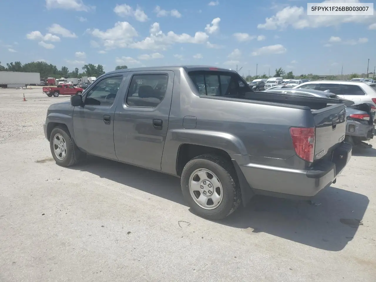 2011 Honda Ridgeline Rt VIN: 5FPYK1F26BB003007 Lot: 62752725