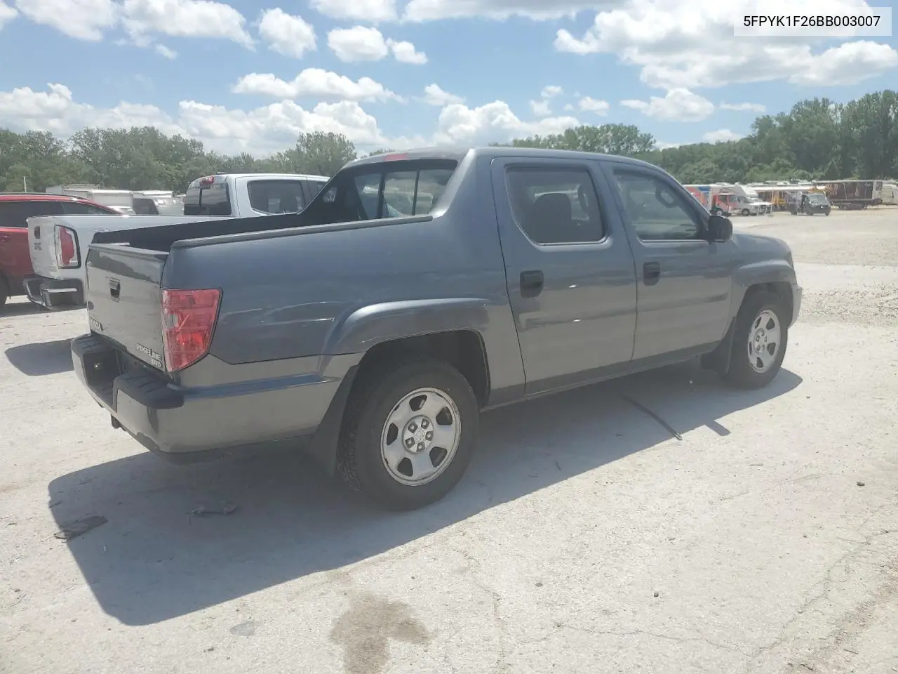 2011 Honda Ridgeline Rt VIN: 5FPYK1F26BB003007 Lot: 62752725