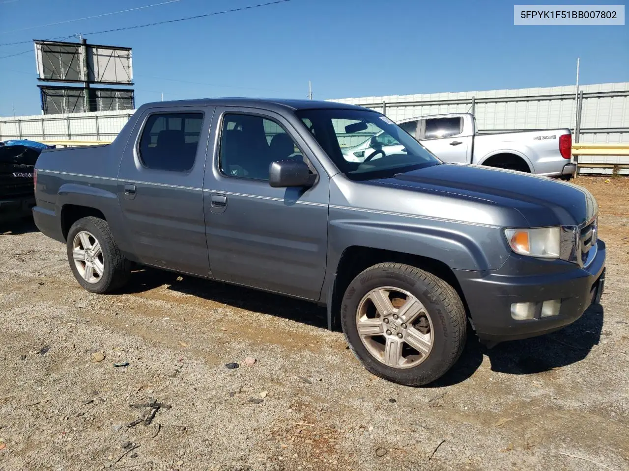 2011 Honda Ridgeline Rtl VIN: 5FPYK1F51BB007802 Lot: 63261935