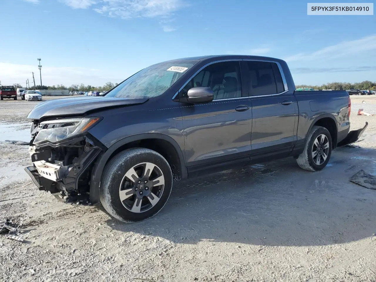 2019 Honda Ridgeline Rtl VIN: 5FPYK3F51KB014910 Lot: 42495655
