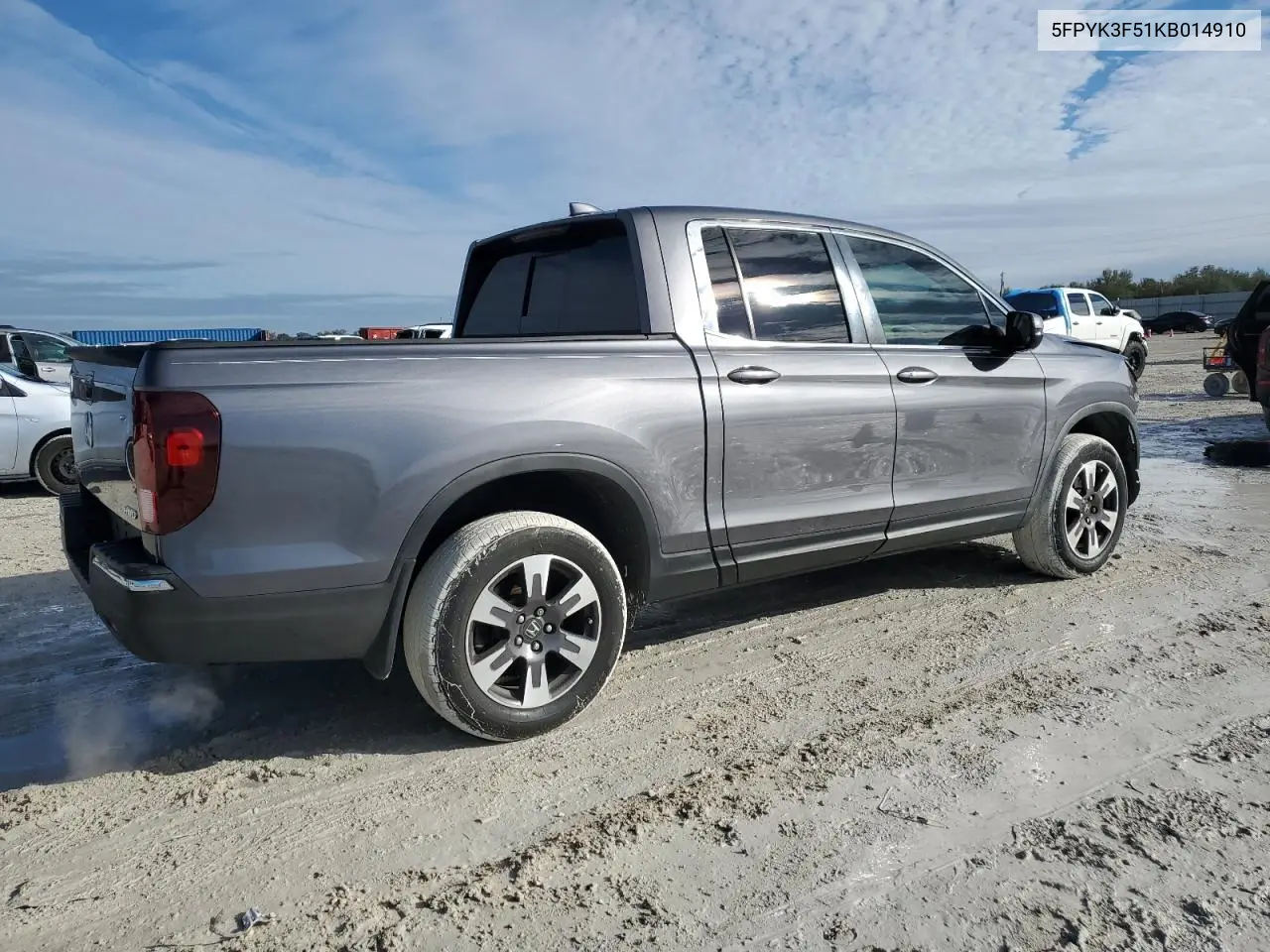 2019 Honda Ridgeline Rtl VIN: 5FPYK3F51KB014910 Lot: 42495655