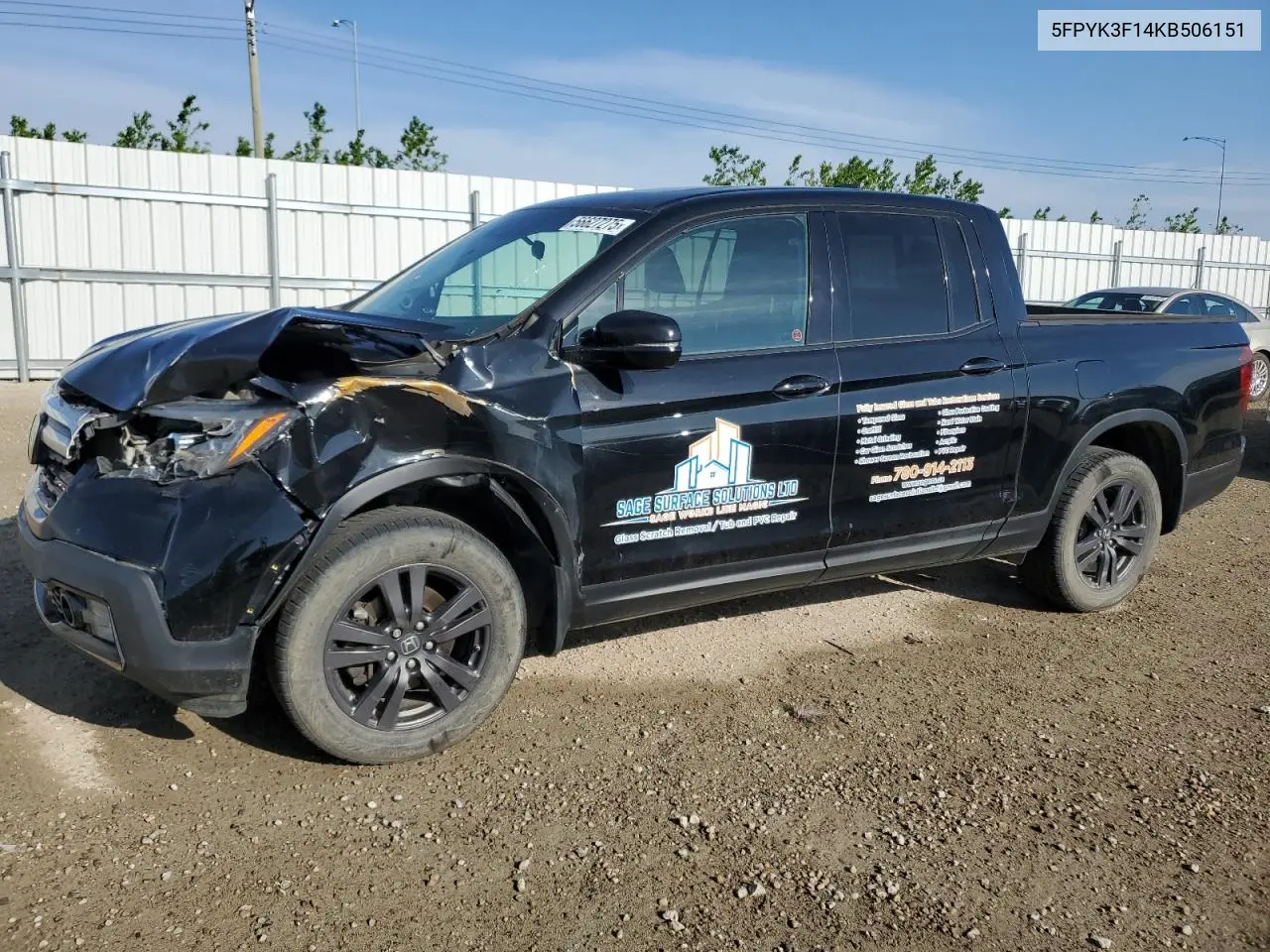 2019 Honda Ridgeline Sport VIN: 5FPYK3F14KB506151 Lot: 56627275