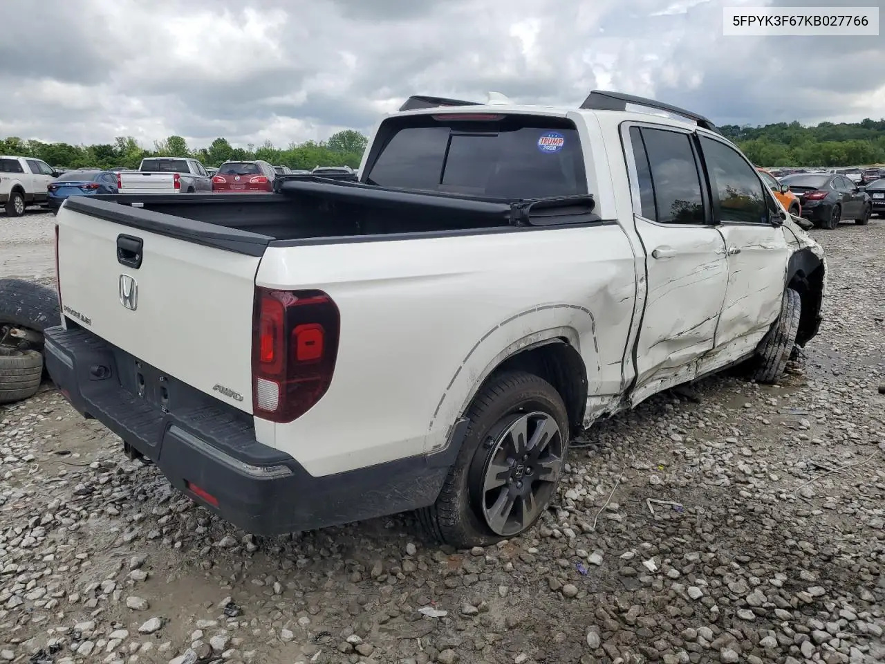 2019 Honda Ridgeline Rtl VIN: 5FPYK3F67KB027766 Lot: 56746515